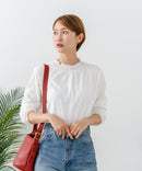 【C-FORTPOINT/フォートポイント】【綿100%素材で通気性・吸湿性に優れます】襟レースシャーリングロンT カットソー きれいめ ナチュラル フェミニン スカラップレース レイヤード