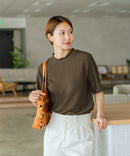 【C-FORTPOINT/フォートポイント】【ひんやり接触冷感 二の腕カバー】カット楊柳 ハイネック5分袖Tシャツ 体型カバー 着痩せ きれいめ カジュアル 涼しい