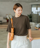 【C-FORTPOINT/フォートポイント】【ひんやり接触冷感 二の腕カバー】カット楊柳 ハイネック5分袖Tシャツ 体型カバー 着痩せ きれいめ カジュアル 涼しい