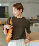 【C-FORTPOINT/フォートポイント】【ひんやり接触冷感 二の腕カバー】カット楊柳 ハイネック5分袖Tシャツ 体型カバー 着痩せ きれいめ カジュアル 涼しい