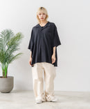 【BLUE STANDARD/ブルースタンダード】【上品な抜け感】ニットジャガード 透かし編みシャツ オープンカラー 波柄 涼しい 通気性 羽織り きれいめ 韓国ファッション