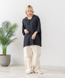 【BLUE STANDARD/ブルースタンダード】【上品な抜け感】ニットジャガード 透かし編みシャツ オープンカラー 波柄 涼しい 通気性 羽織り きれいめ 韓国ファッション