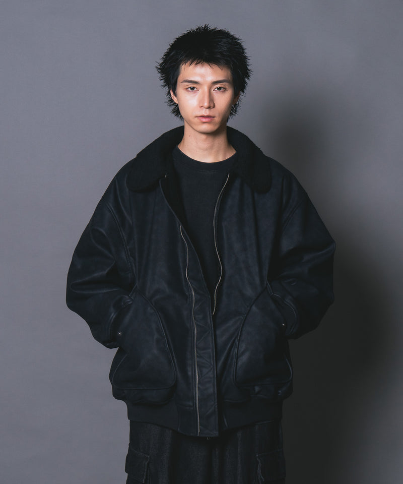 【UNIIT/ユニット】ヴィンテージライク オーバーサイズ PUボアフライトジャケット