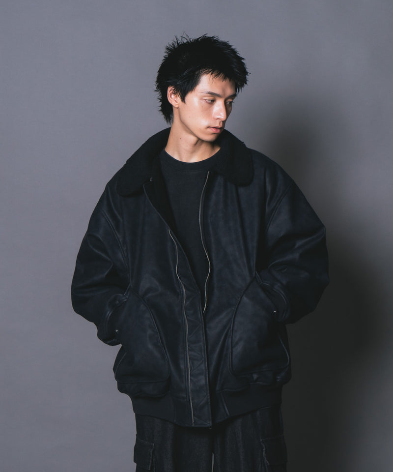 【UNIIT/ユニット】ヴィンテージライク オーバーサイズ PUボアフライトジャケット