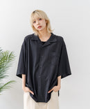 【BLUE STANDARD/ブルースタンダード】【上品な抜け感】ニットジャガード 透かし編みシャツ オープンカラー 波柄 涼しい 通気性 羽織り きれいめ 韓国ファッション
