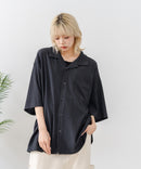 【BLUE STANDARD/ブルースタンダード】【上品な抜け感】ニットジャガード 透かし編みシャツ オープンカラー 波柄 涼しい 通気性 羽織り きれいめ 韓国ファッション
