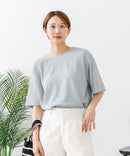 【C-FORTPOINT/フォートポイント】【ひんやり接触冷感 華奢見え】カット楊柳 ワイドシルエットTシャツ リラックス 抜け感 大人カジュアル 涼しい