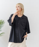 【BLUE STANDARD/ブルースタンダード】【上品な抜け感】ニットジャガード 透かし編みシャツ オープンカラー 波柄 涼しい 通気性 羽織り きれいめ 韓国ファッション