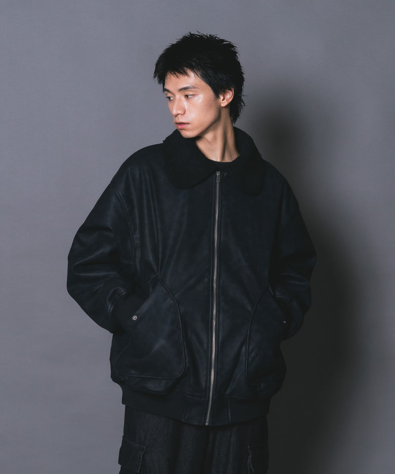 【UNIIT/ユニット】ヴィンテージライク オーバーサイズ PUボアフライトジャケット