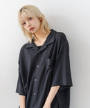 【BLUE STANDARD/ブルースタンダード】【上品な抜け感】ニットジャガード 透かし編みシャツ オープンカラー 波柄 涼しい 通気性 羽織り きれいめ 韓国ファッション