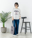 【C-FORT POINT/フォートポイント】【綿100%のやわらかな着心地】ワイドシルエット7分袖Tシャツ フレブル プリント カレッジ風ロゴ ワイドシルエット 体形カバー