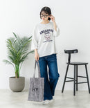 【C-FORT POINT/フォートポイント】【綿100%のやわらかな着心地】ワイドシルエット7分袖Tシャツ フレブル プリント カレッジ風ロゴ ワイドシルエット 体形カバー