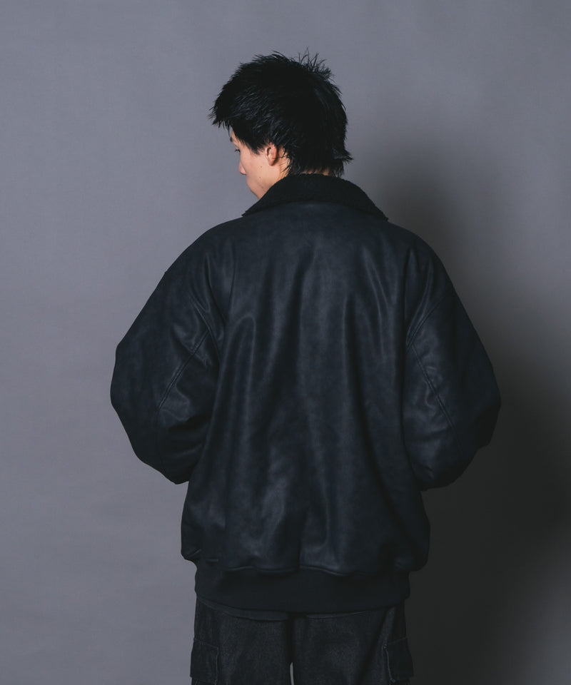 【UNIIT/ユニット】ヴィンテージライク オーバーサイズ PUボアフライトジャケット