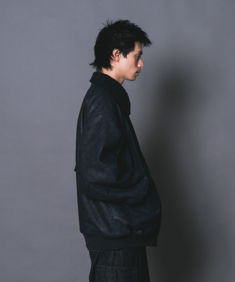 【UNIIT/ユニット】ヴィンテージライク オーバーサイズ PUボアフライトジャケット