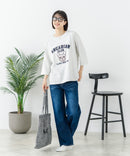 【C-FORT POINT/フォートポイント】【綿100%のやわらかな着心地】ワイドシルエット7分袖Tシャツ フレブル プリント カレッジ風ロゴ ワイドシルエット 体形カバー