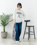 【C-FORT POINT/フォートポイント】【綿100%のやわらかな着心地】ワイドシルエット7分袖Tシャツ フレブル プリント カレッジ風ロゴ ワイドシルエット 体形カバー