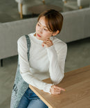 【C-FORTPOINT/フォートポイント】【今季大注目のラメを繊細に織り込んだトレンド感たっぷりのロンT】ラメ混リブハイネックロンT カットソー 華やか きれいめ フェミニン メロウ始末 すっきり見え