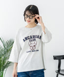 【C-FORT POINT/フォートポイント】【綿100%のやわらかな着心地】ワイドシルエット7分袖Tシャツ フレブル プリント カレッジ風ロゴ ワイドシルエット 体形カバー