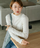【C-FORTPOINT/フォートポイント】【今季大注目のラメを繊細に織り込んだトレンド感たっぷりのロンT】ラメ混リブハイネックロンT カットソー 華やか きれいめ フェミニン メロウ始末 すっきり見え