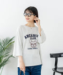 【C-FORT POINT/フォートポイント】【綿100%のやわらかな着心地】ワイドシルエット7分袖Tシャツ フレブル プリント カレッジ風ロゴ ワイドシルエット 体形カバー