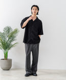 【BLUE STANDARD/ブルースタンダード】【上品な抜け感】ニットジャガード 透かし編みシャツ オープンカラー 波柄 涼しい 通気性 羽織り きれいめ 韓国ファッション