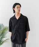 【BLUE STANDARD/ブルースタンダード】【上品な抜け感】ニットジャガード 透かし編みシャツ オープンカラー 波柄 涼しい 通気性 羽織り きれいめ 韓国ファッション