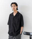 【BLUE STANDARD/ブルースタンダード】【上品な抜け感】ニットジャガード 透かし編みシャツ オープンカラー 波柄 涼しい 通気性 羽織り きれいめ 韓国ファッション