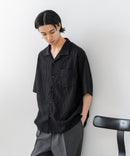 【BLUE STANDARD/ブルースタンダード】【上品な抜け感】ニットジャガード 透かし編みシャツ オープンカラー 波柄 涼しい 通気性 羽織り きれいめ 韓国ファッション