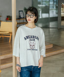 【C-FORT POINT/フォートポイント】【綿100%のやわらかな着心地】ワイドシルエット7分袖Tシャツ フレブル プリント カレッジ風ロゴ ワイドシルエット 体形カバー