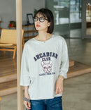 【C-FORT POINT/フォートポイント】【綿100%のやわらかな着心地】ワイドシルエット7分袖Tシャツ フレブル プリント カレッジ風ロゴ ワイドシルエット 体形カバー