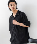 【BLUE STANDARD/ブルースタンダード】【上品な抜け感】ニットジャガード 透かし編みシャツ オープンカラー 波柄 涼しい 通気性 羽織り きれいめ 韓国ファッション