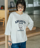 【C-FORT POINT/フォートポイント】【綿100%のやわらかな着心地】ワイドシルエット7分袖Tシャツ フレブル プリント カレッジ風ロゴ ワイドシルエット 体形カバー