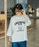 【C-FORT POINT/フォートポイント】【綿100%のやわらかな着心地】ワイドシルエット7分袖Tシャツ フレブル プリント カレッジ風ロゴ ワイドシルエット 体形カバー