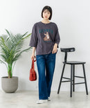 【C-FORT POINT/フォートポイント】【綿100%のやわらかな着心地】ワイドシルエット7分袖Tシャツ フレブル プリント ワイドシルエット 体形カバー