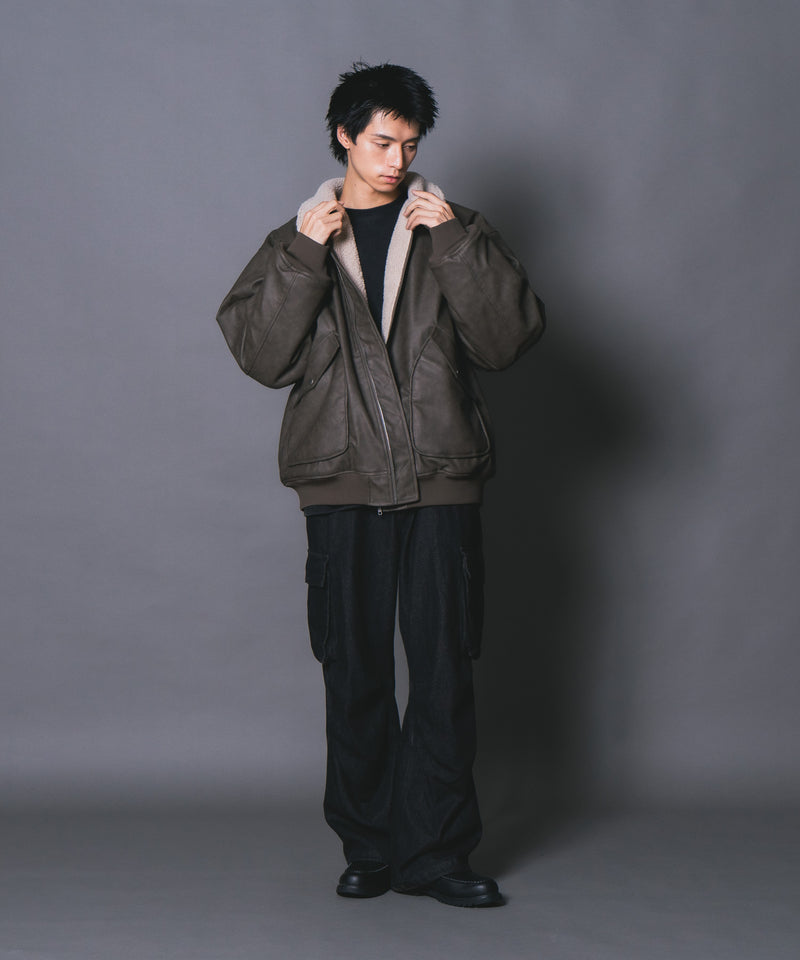 【UNIIT/ユニット】ヴィンテージライク オーバーサイズ PUボアフライトジャケット