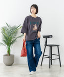 【C-FORT POINT/フォートポイント】【綿100%のやわらかな着心地】ワイドシルエット7分袖Tシャツ フレブル プリント ワイドシルエット 体形カバー