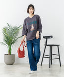 【C-FORT POINT/フォートポイント】【綿100%のやわらかな着心地】ワイドシルエット7分袖Tシャツ フレブル プリント ワイドシルエット 体形カバー