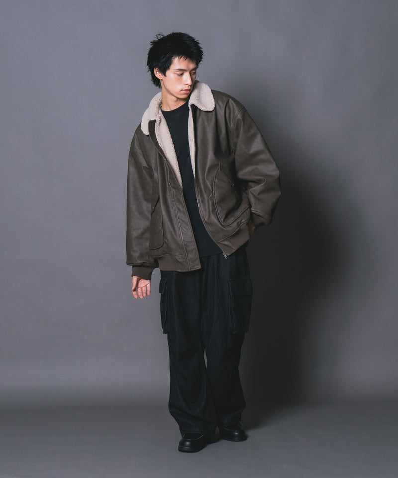 【UNIIT/ユニット】ヴィンテージライク オーバーサイズ PUボアフライトジャケット