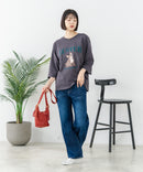 【C-FORT POINT/フォートポイント】【綿100%のやわらかな着心地】ワイドシルエット7分袖Tシャツ フレブル プリント ワイドシルエット 体形カバー