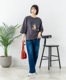 【C-FORT POINT/フォートポイント】【綿100%のやわらかな着心地】ワイドシルエット7分袖Tシャツ フレブル プリント ワイドシルエット 体形カバー