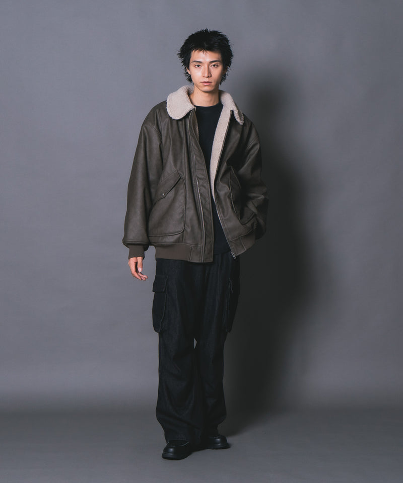 【UNIIT/ユニット】ヴィンテージライク オーバーサイズ PUボアフライトジャケット