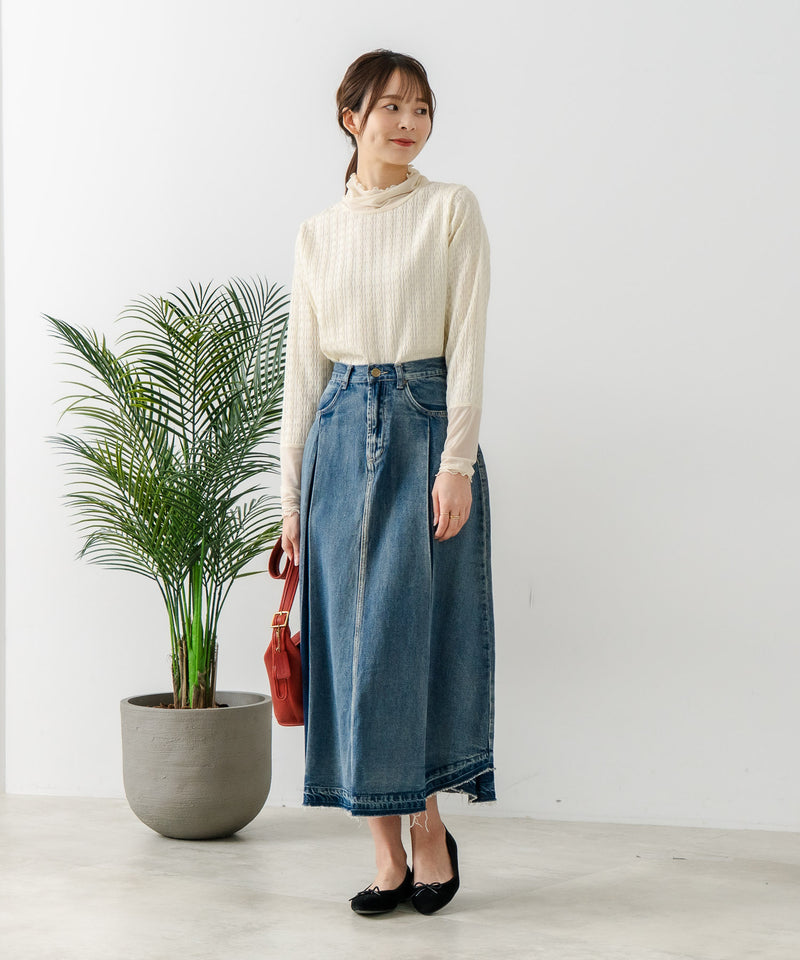 【FORT POINT/フォートポイント】ジャガード シアー 切り替えプルオーバートップス