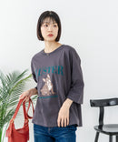 【C-FORT POINT/フォートポイント】【綿100%のやわらかな着心地】ワイドシルエット7分袖Tシャツ フレブル プリント ワイドシルエット 体形カバー