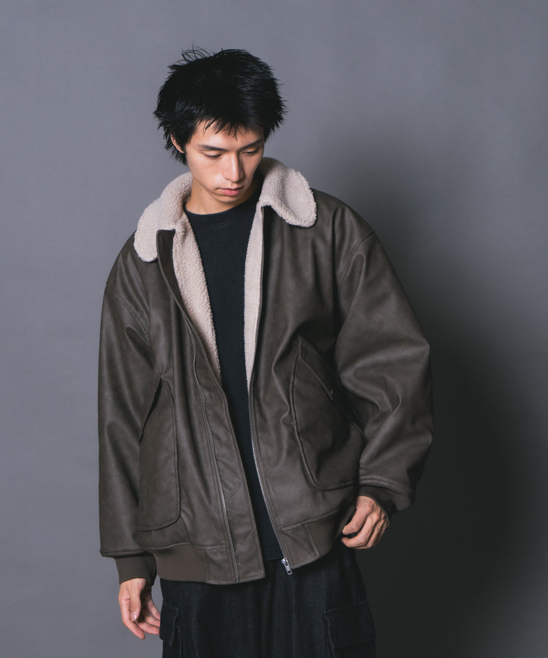 【UNIIT/ユニット】ヴィンテージライク オーバーサイズ PUボアフライトジャケット
