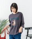 【C-FORT POINT/フォートポイント】【綿100%のやわらかな着心地】ワイドシルエット7分袖Tシャツ フレブル プリント ワイドシルエット 体形カバー