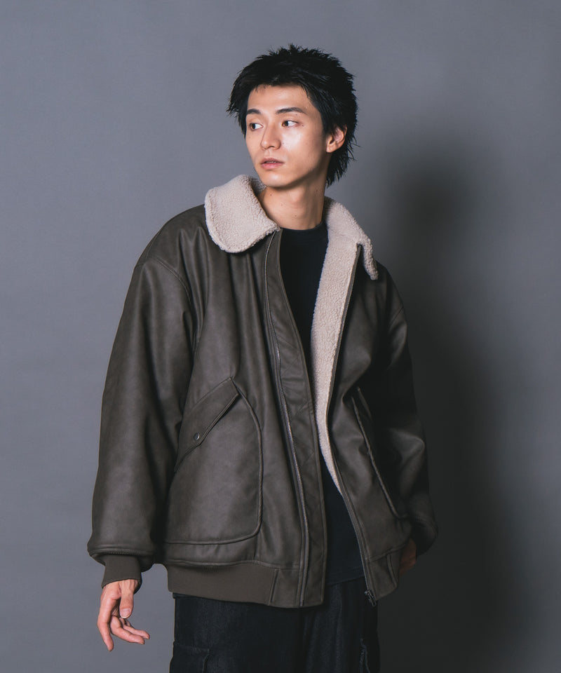 【UNIIT/ユニット】ヴィンテージライク オーバーサイズ PUボアフライトジャケット