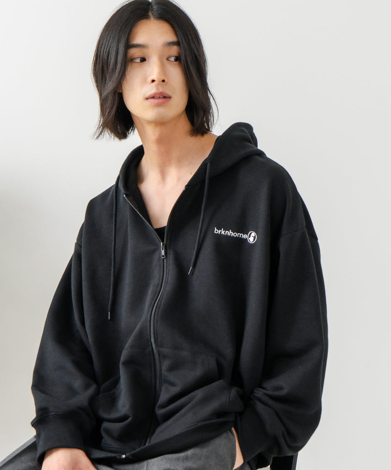 【BRKNHOME/ブロークンホーム】バックプリント フルジップ スウェットパーカー