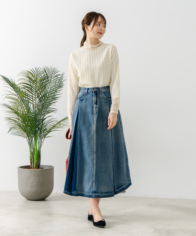 【FORT POINT/フォートポイント】ジャガード シアー 切り替えプルオーバートップス