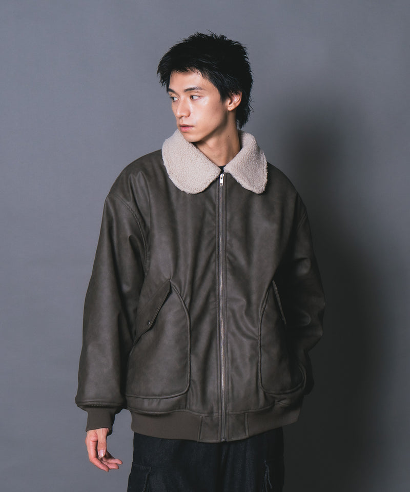 【UNIIT/ユニット】ヴィンテージライク オーバーサイズ PUボアフライトジャケット