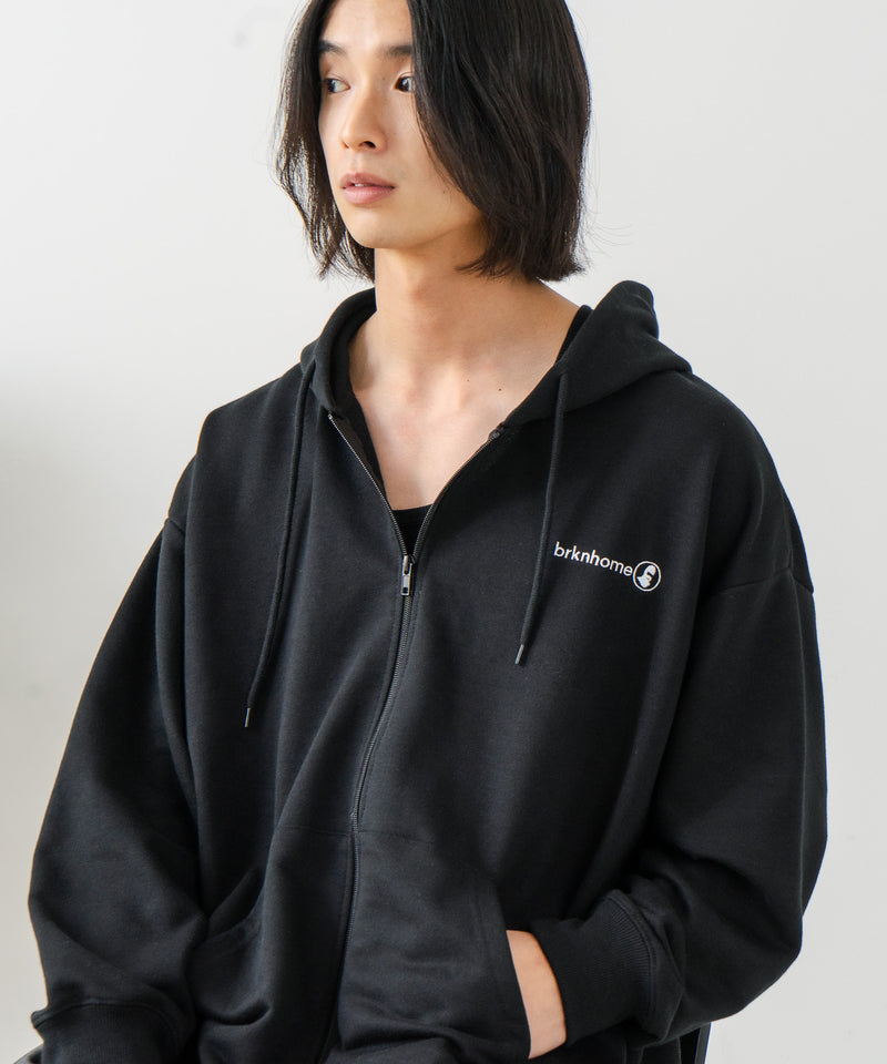 【BRKNHOME/ブロークンホーム】バックプリント フルジップ スウェットパーカー